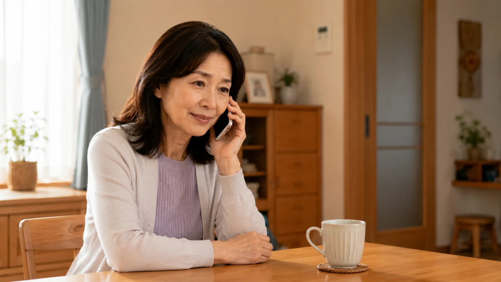 上京した娘の交際相手について穏やかに話を聞く新潟の母親