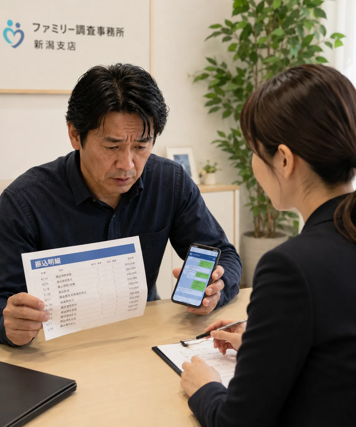 風俗嬢との金銭トラブルと源氏名からの所在調査について相談を受ける新潟支店の相談員