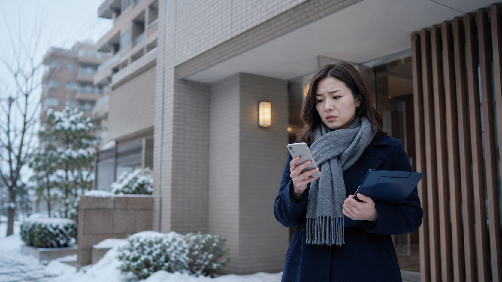 新潟で自宅マンションを訪れたものの不在で困り果てる30代女性