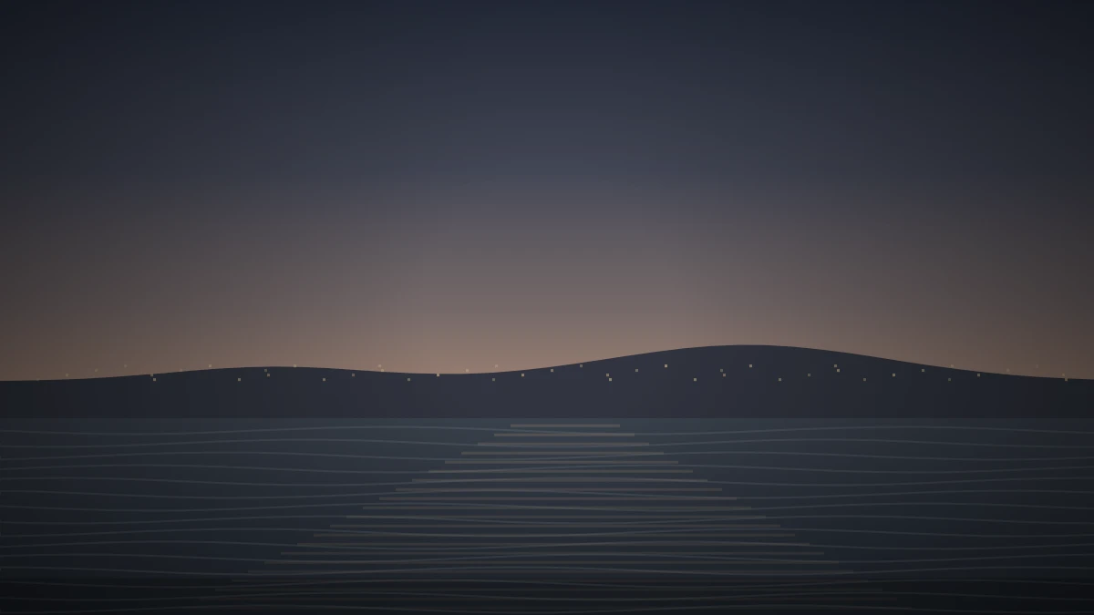 夜明け前のダナンの海岸線と遠くに見える街の明かりの情景