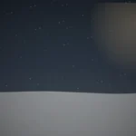 雪の降る夜道に残された足跡が、途中から見えなくなっている情景