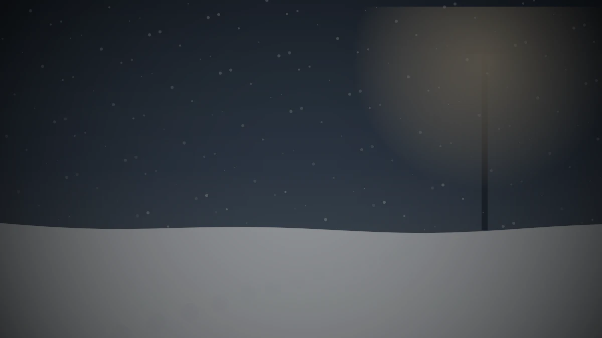 雪の降る夜道に残された足跡が、途中から見えなくなっている情景