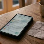 通知が途絶えたスマートフォンの画面と、机に置かれた振込控えの紙、詐欺被害後の不安を連想させる情景